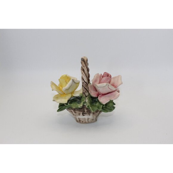Vintage Capodimonte Porcelain Floral Basket Handcrafted Roses with Crown N Mark - Picture 1 of 10